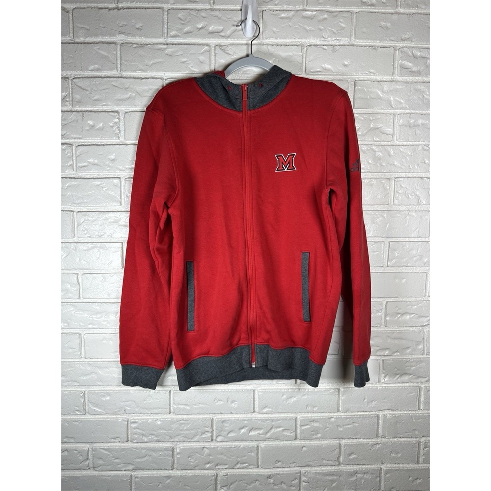 Adidas Miami RedHawks Small Basketball Full Zip Hoodie Red Gray Fleece Jacket